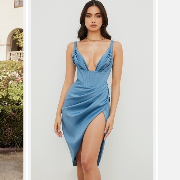 House of CB Dresses & Skirts - HOUSE OF CB Faye Satin Pleated Corset dress blue